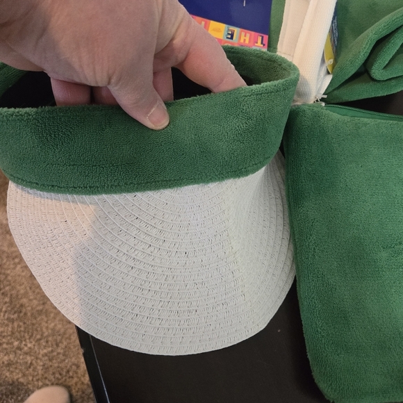 Banana Boat 3 Pc Beach Set Terry Cloth Large Tote Visor Wet Bag Green White - Picture 14 of 14